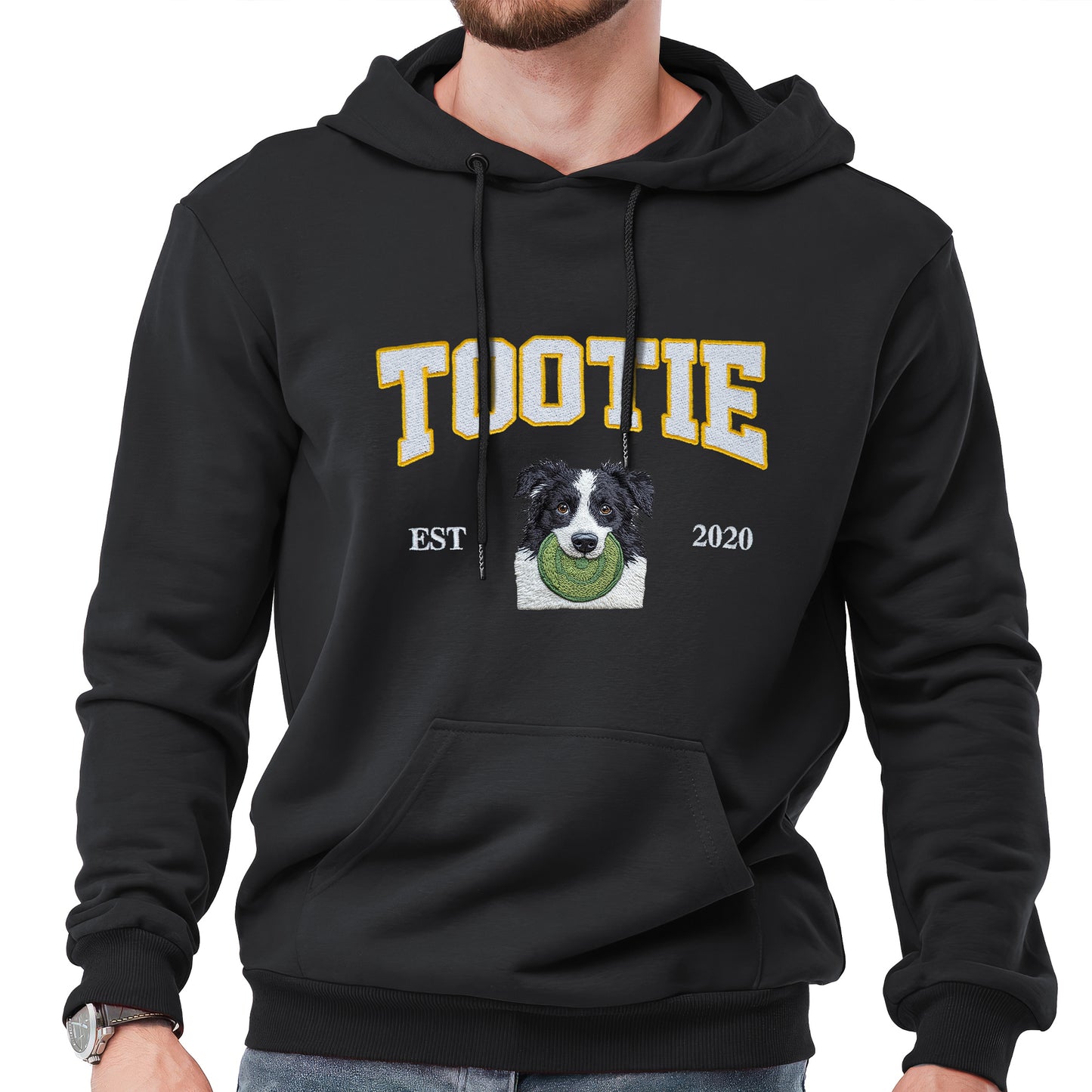Personalized Dog Name and Portrait Embroidered Round Neck Sweatshirt