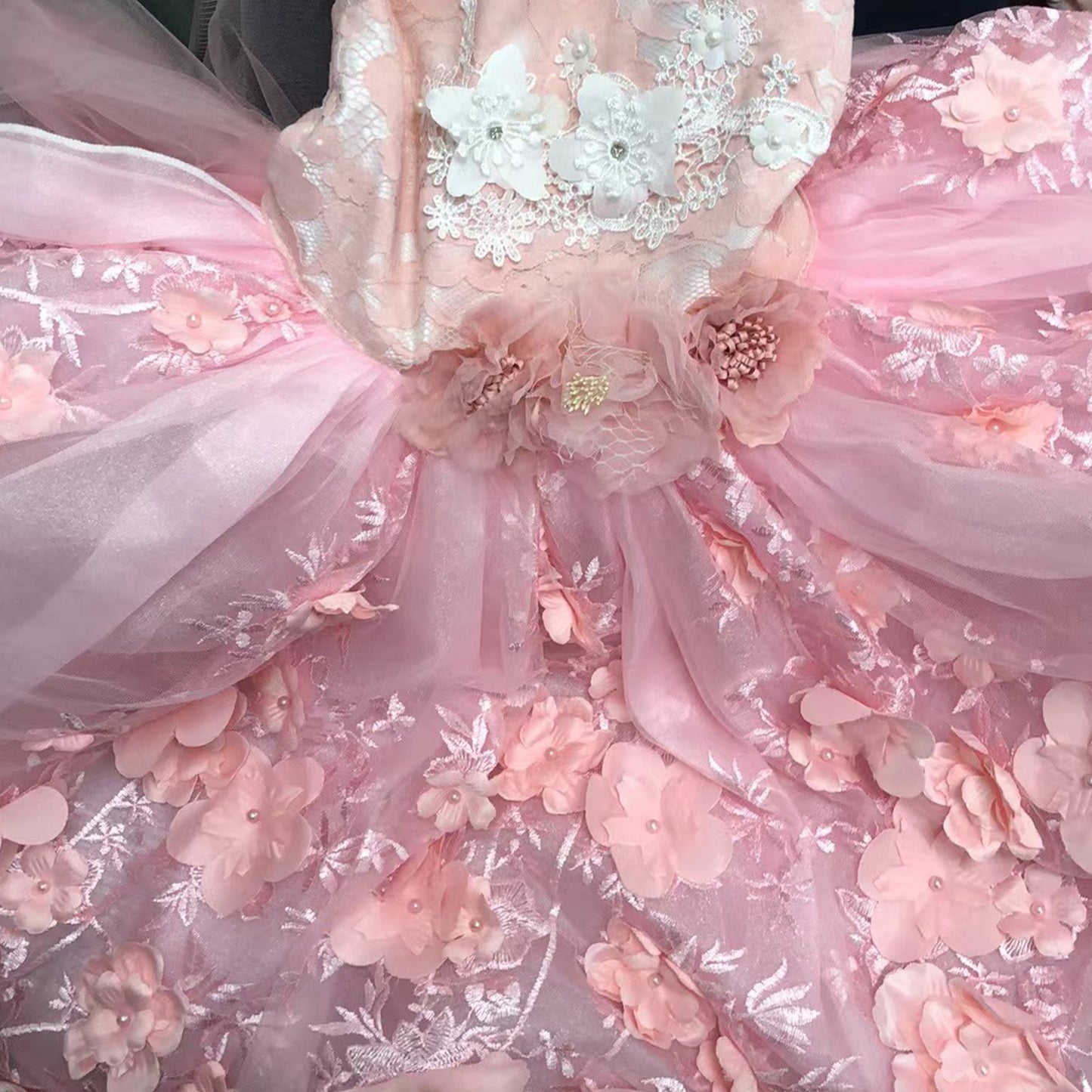 Pink 3D Floral Wedding Gown for Dogs/Cats – Long Train