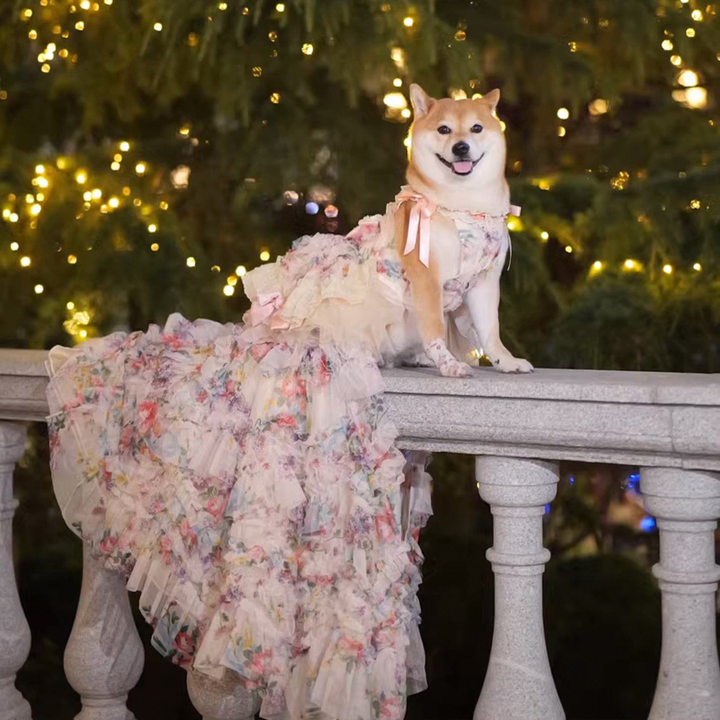 3D Rose Removable Long Trailing Pet Dress