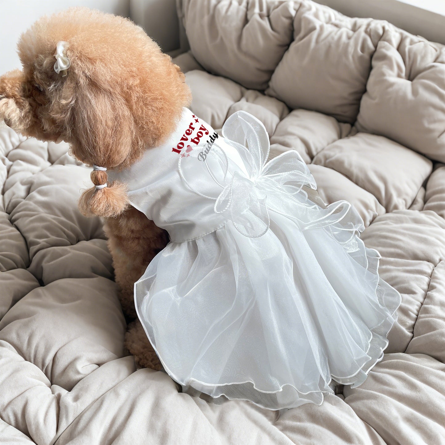 Custom Valentine's Dog Wedding Dresses with Embroidered Name
