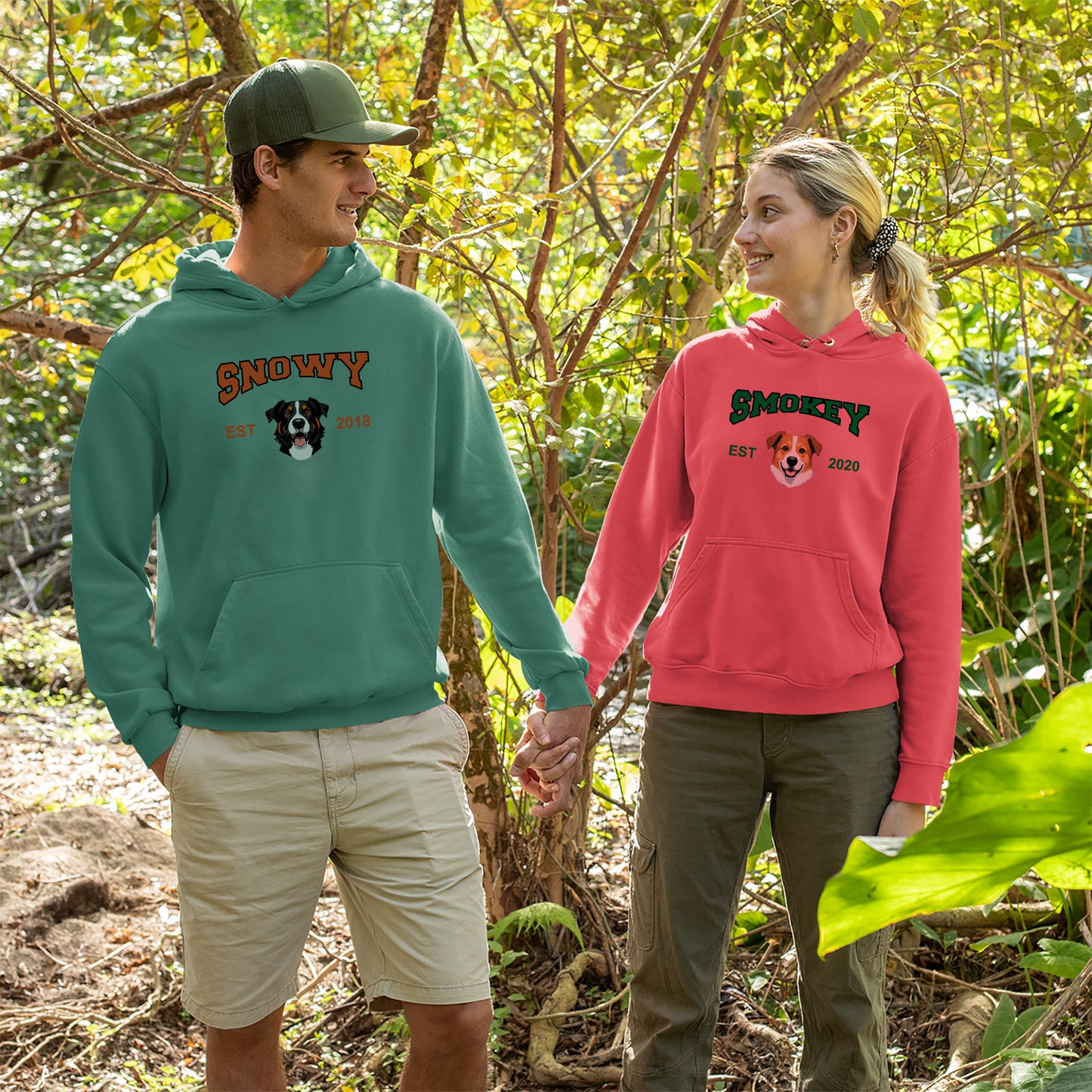 Personalized Dog Name and Portrait Embroidered Round Neck Sweatshirt
