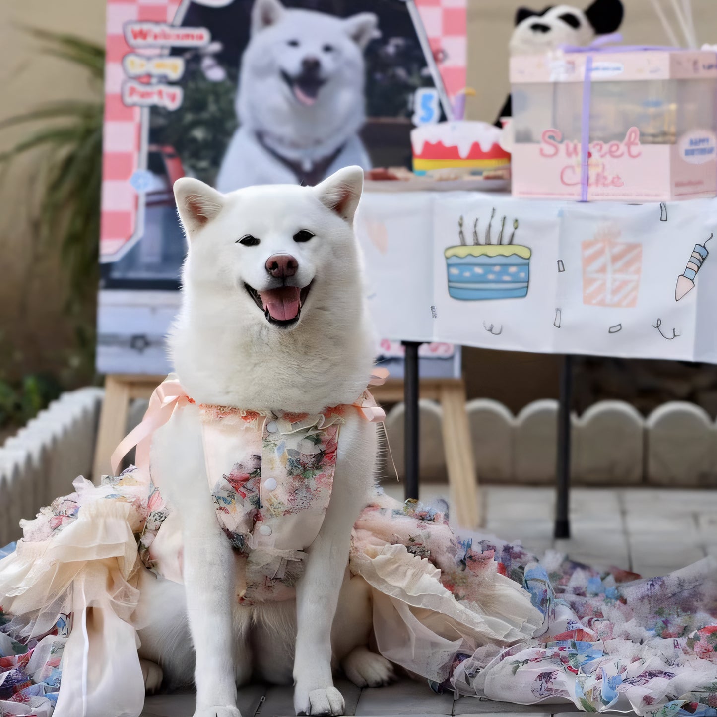 3D Rose Removable Long Trailing Pet Dress