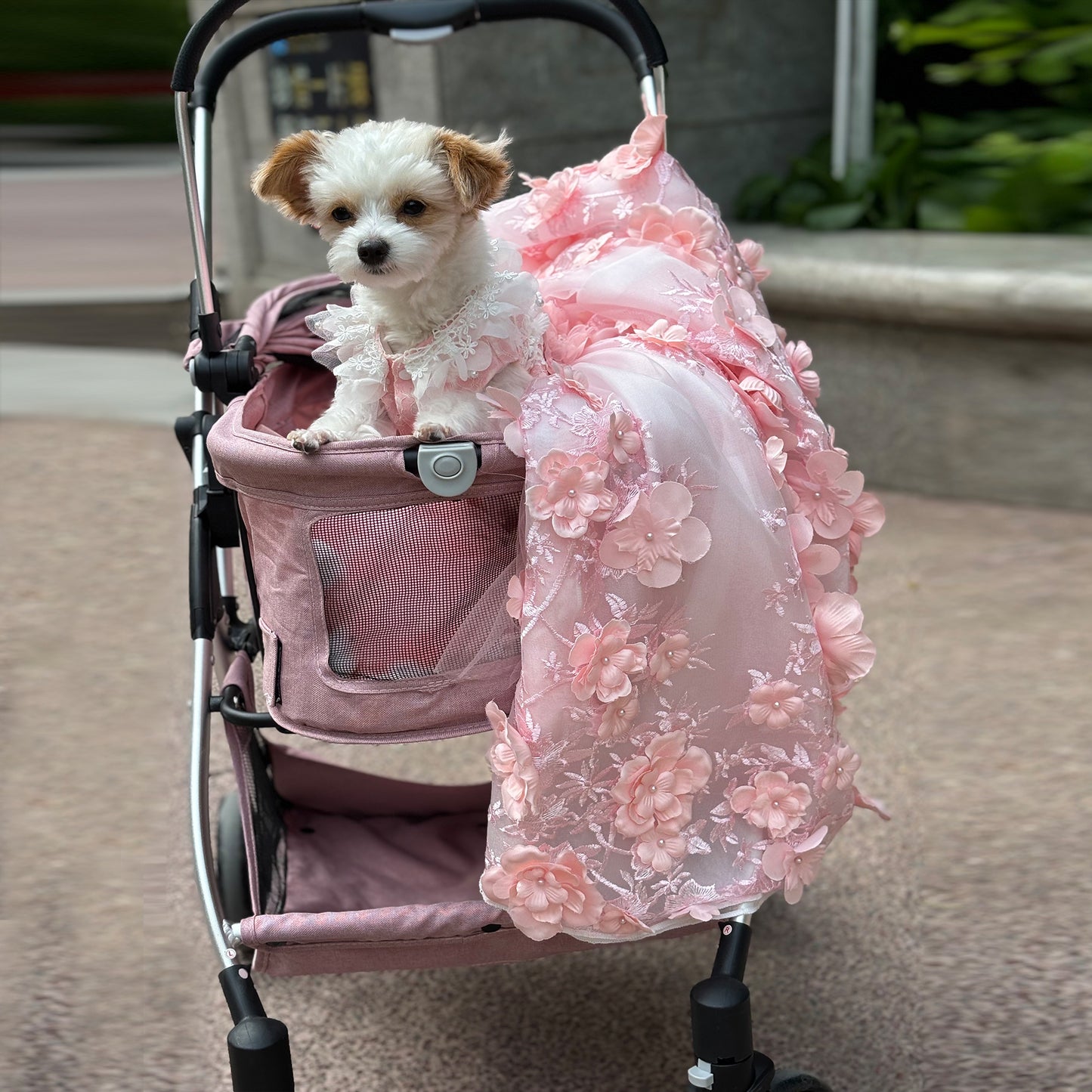 Pink 3D Floral Wedding Gown for Dogs/Cats – Long Train