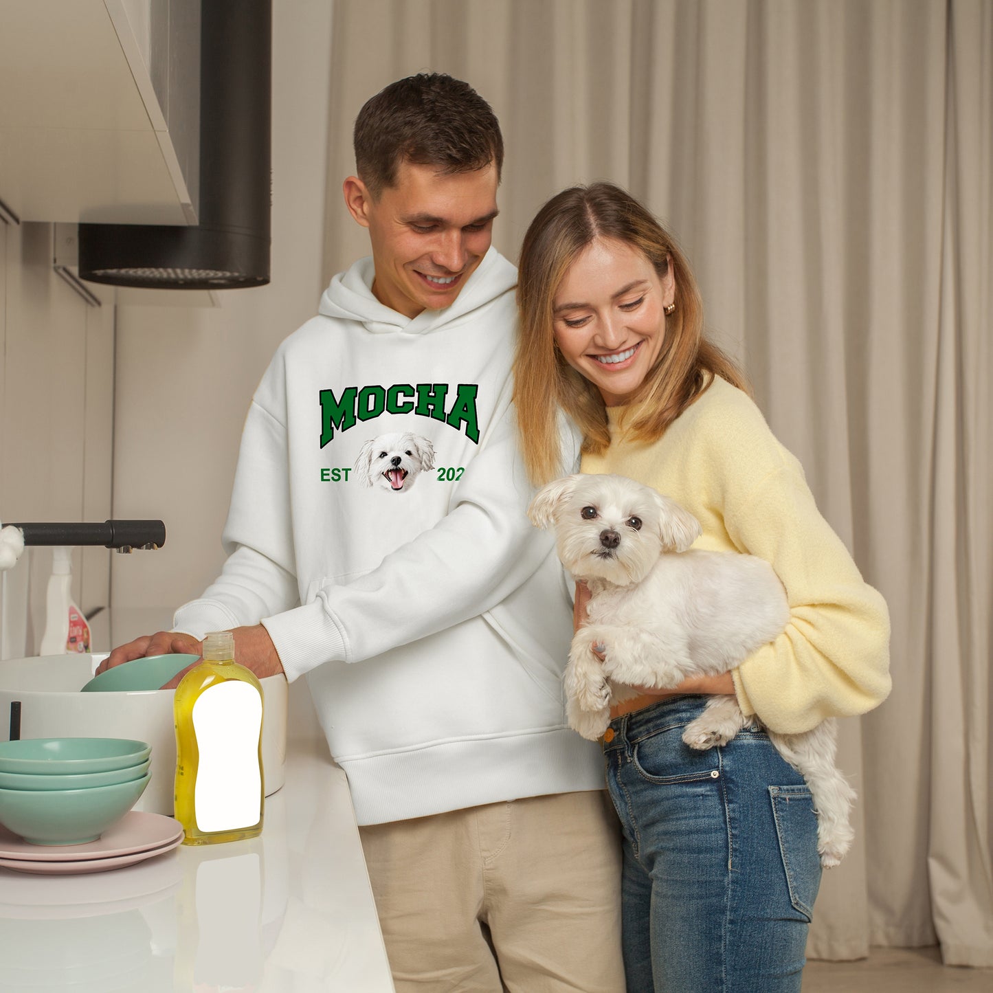 Personalized Dog Name and Portrait Embroidered Round Neck Sweatshirt