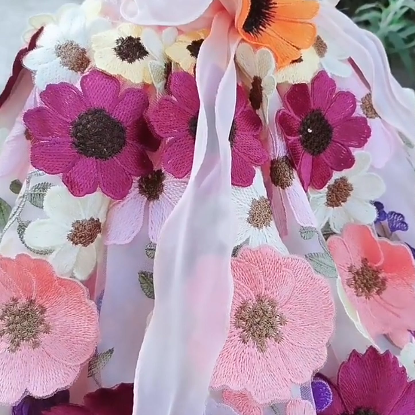 Handmade Dog Dress with 3D Embroidered Sunflower Tulle - Long - Tail Gown