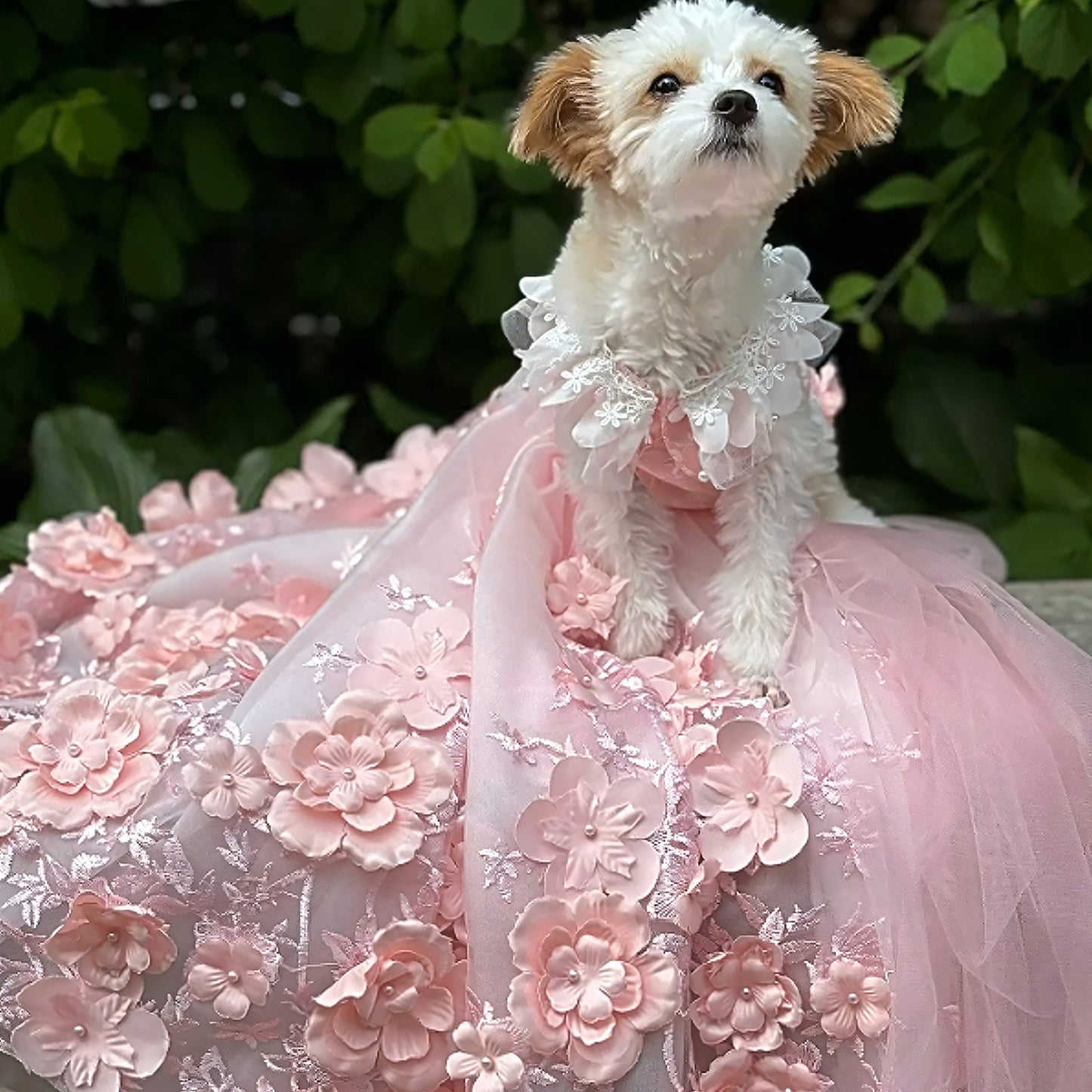 Pink 3D Floral Wedding Gown for Dogs/Cats – Long Train