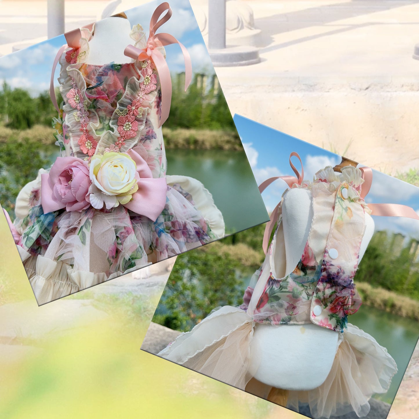 3D Rose Removable Long Trailing Pet Dress