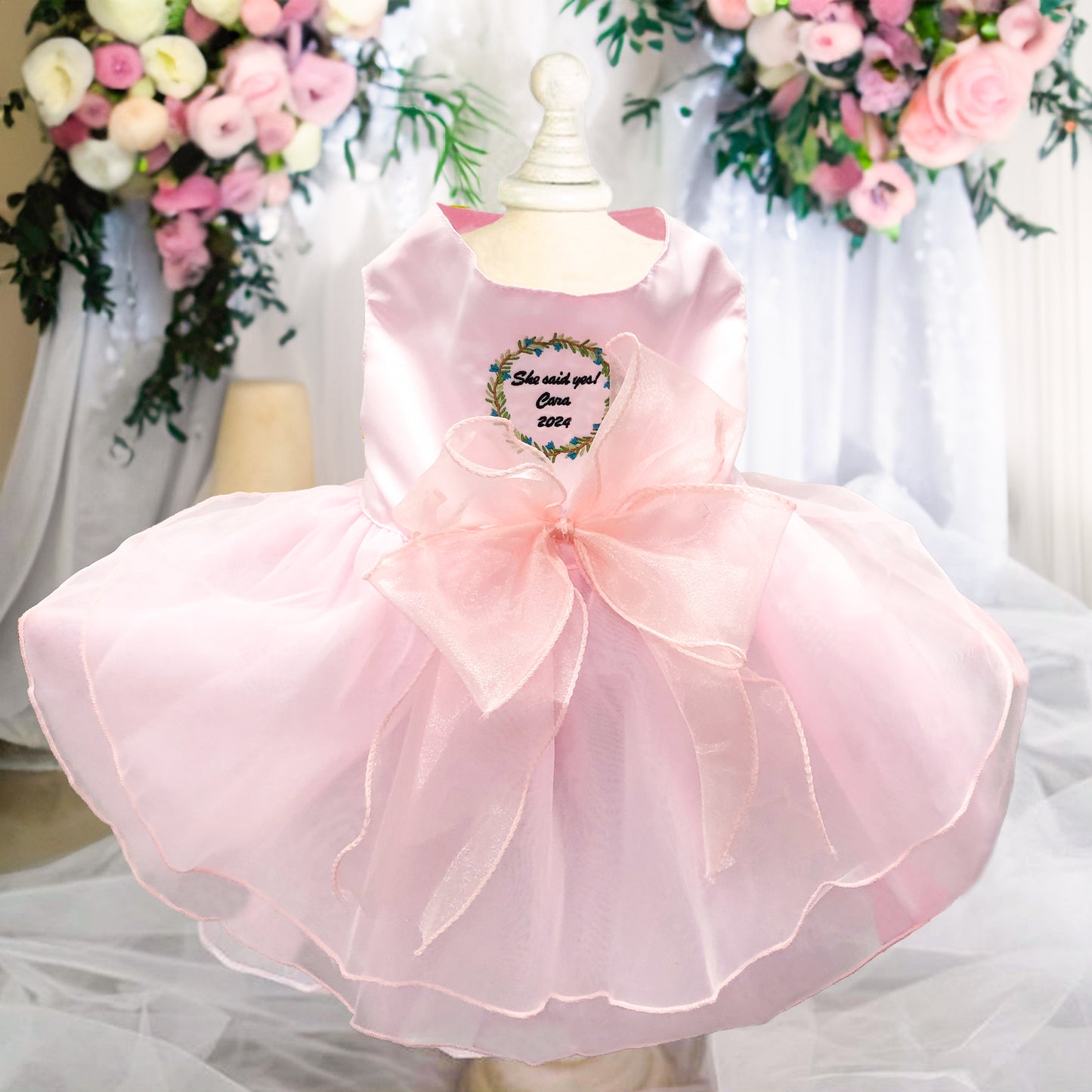 Custom Dog Wedding Dresses in Organza and Tulle with Embroidered Name