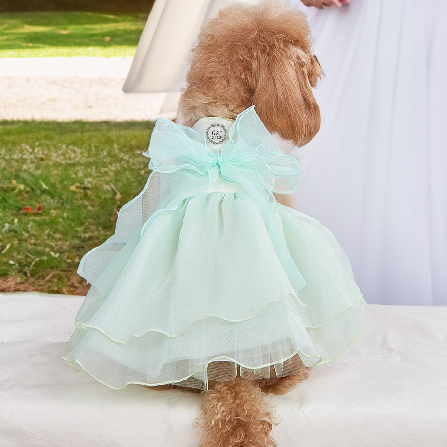 Custom Dog Wedding Dresses in Organza and Tulle with Embroidered Name
