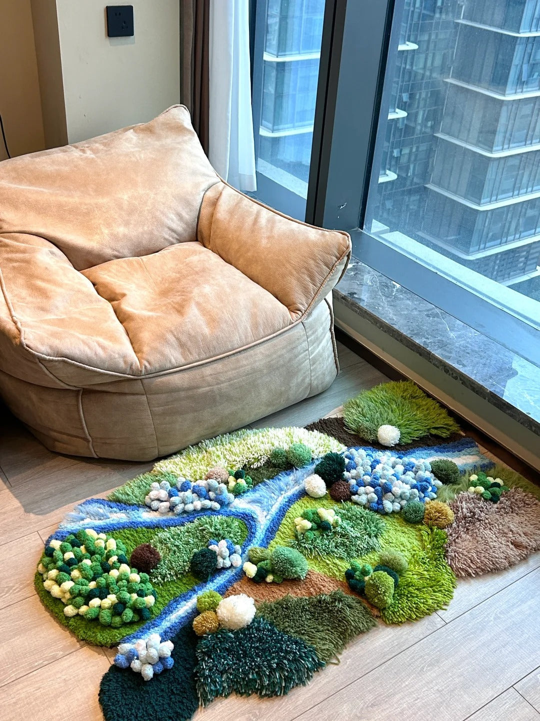 Handmade Latch Hook Brown Modern Art Rug - Home Irregular Carpet - 125x80CM