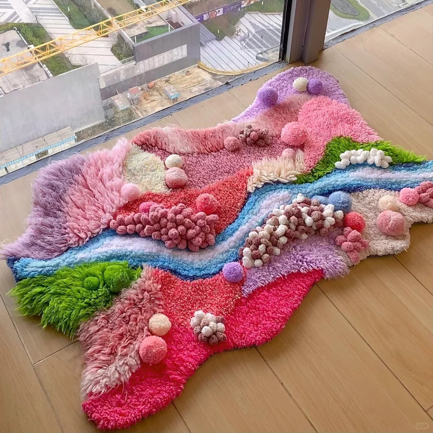Pink Handmade Crochet Moss Fluffy Carpet - 110x70CM