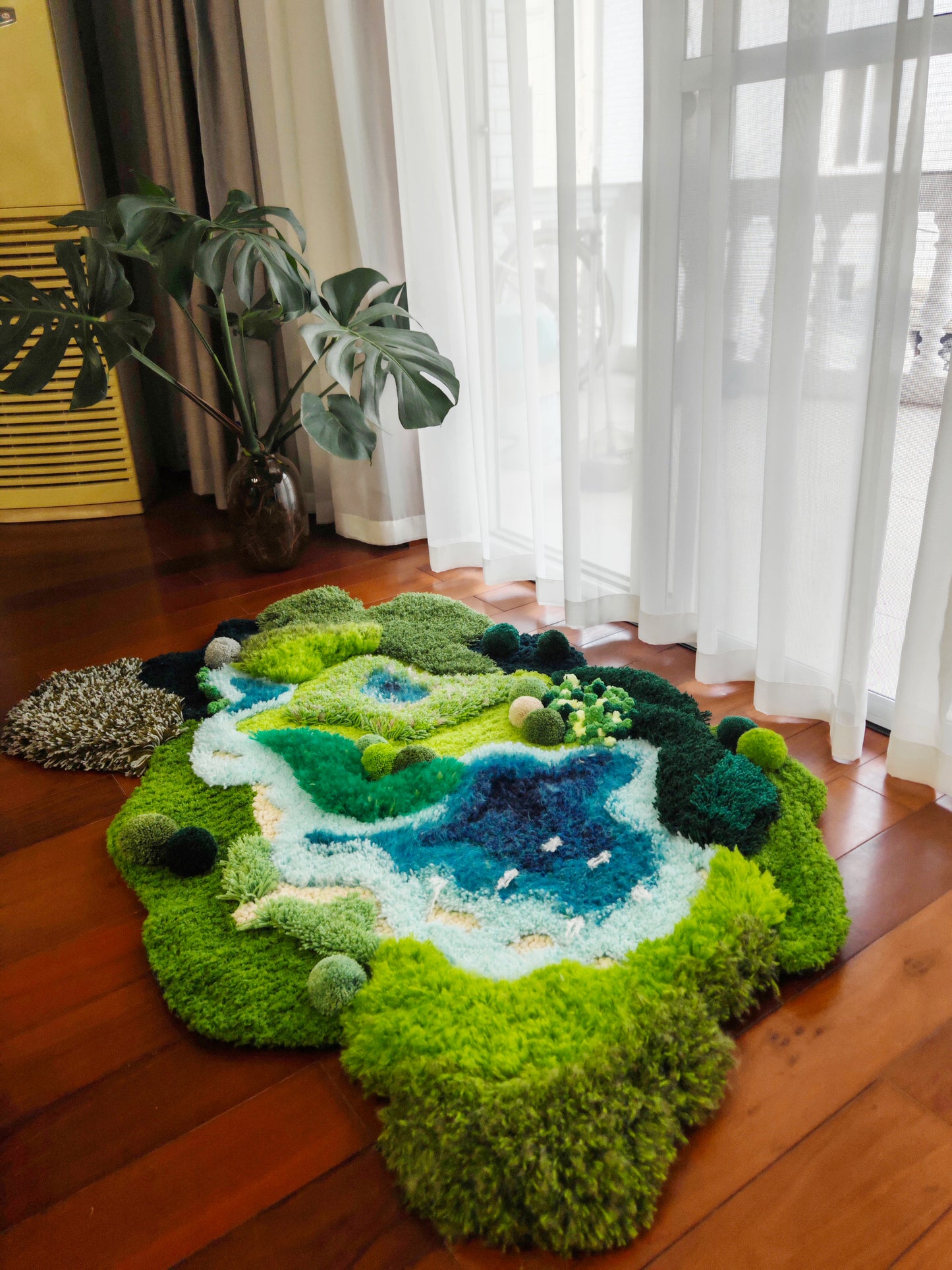 Handmade Crochet Moss Rug, Abstract Landscape Carpet - Multiple Sizes