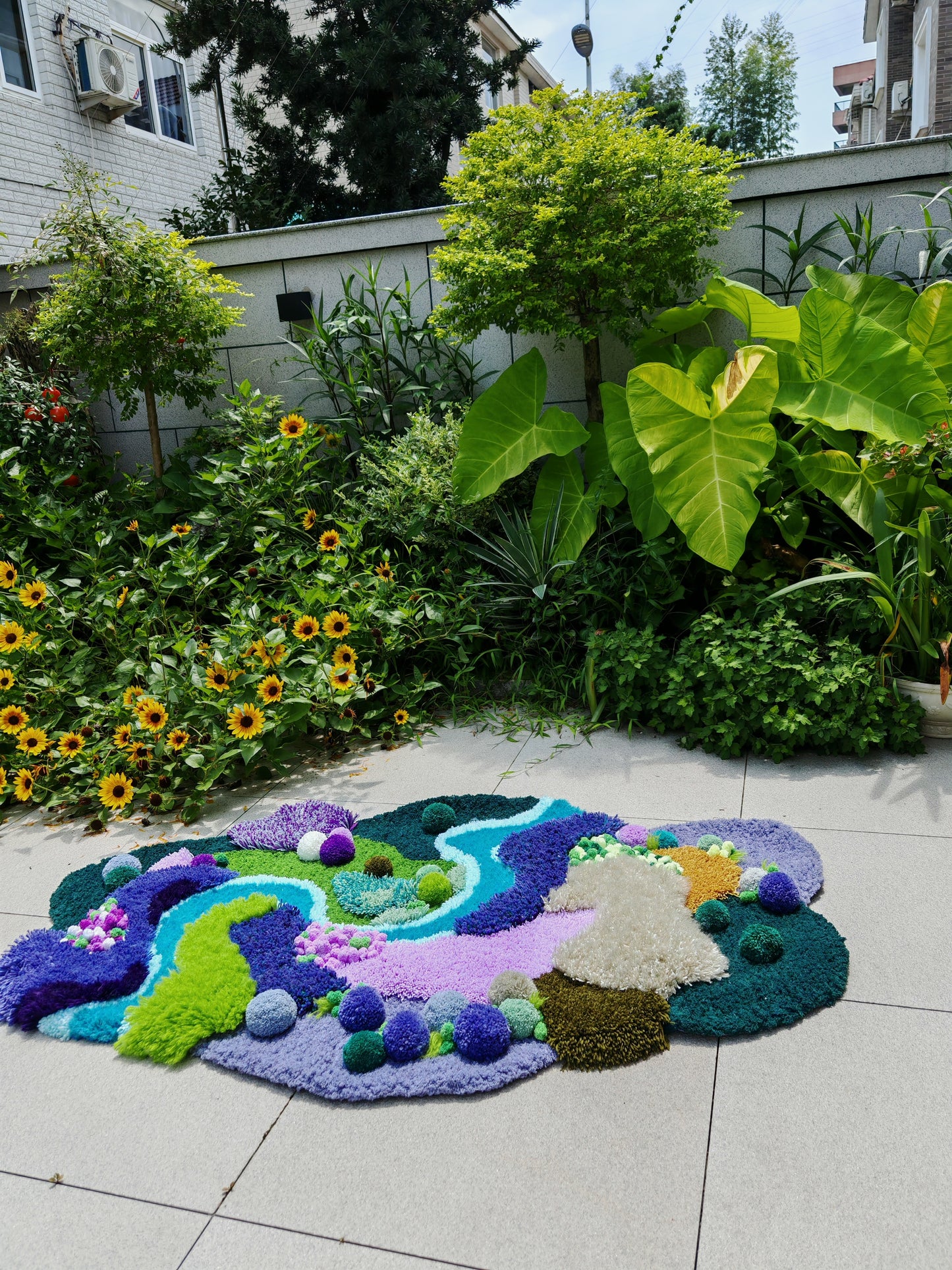 3D Fluffy Purple Green Handmade Latch Look Moss Rugs - Multiple Sizes