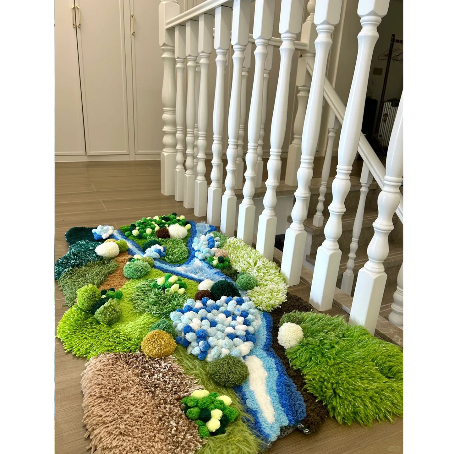 Handmade Crochet Moss Carpet with River - 125x80CM