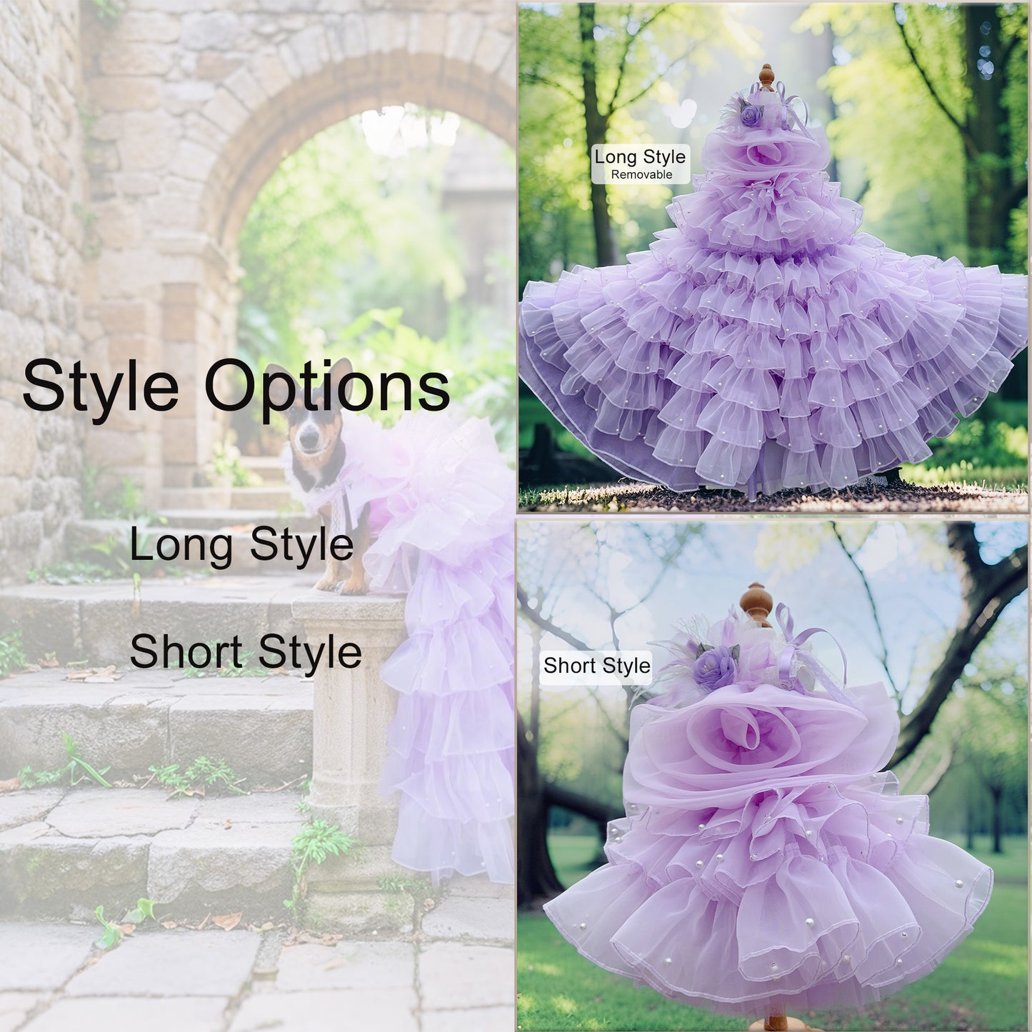 Violet Flower Pearl Dress for Dogs/Cats - Removable Dress