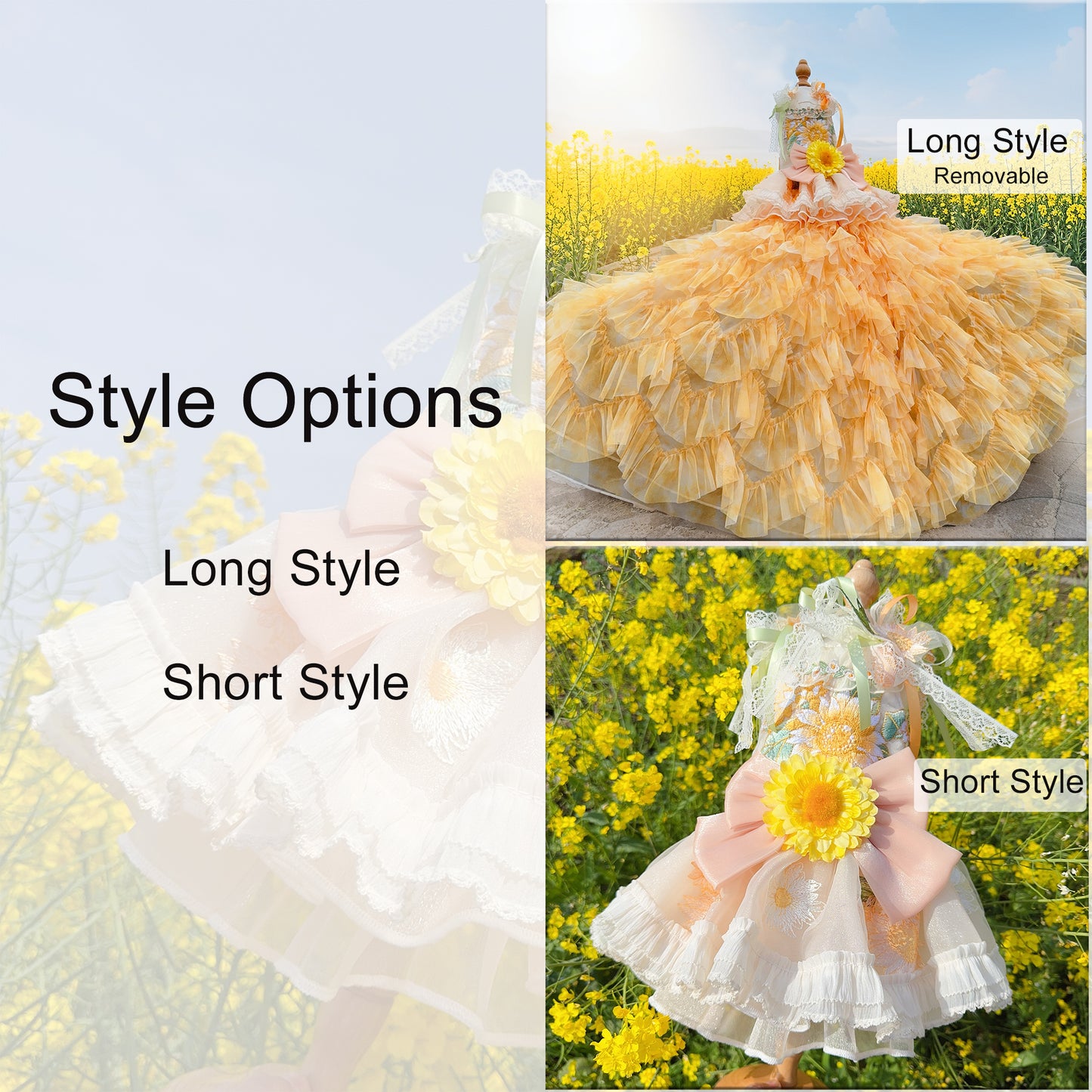 Yellow Embroidered Sunflowers Dog Wedding Dress