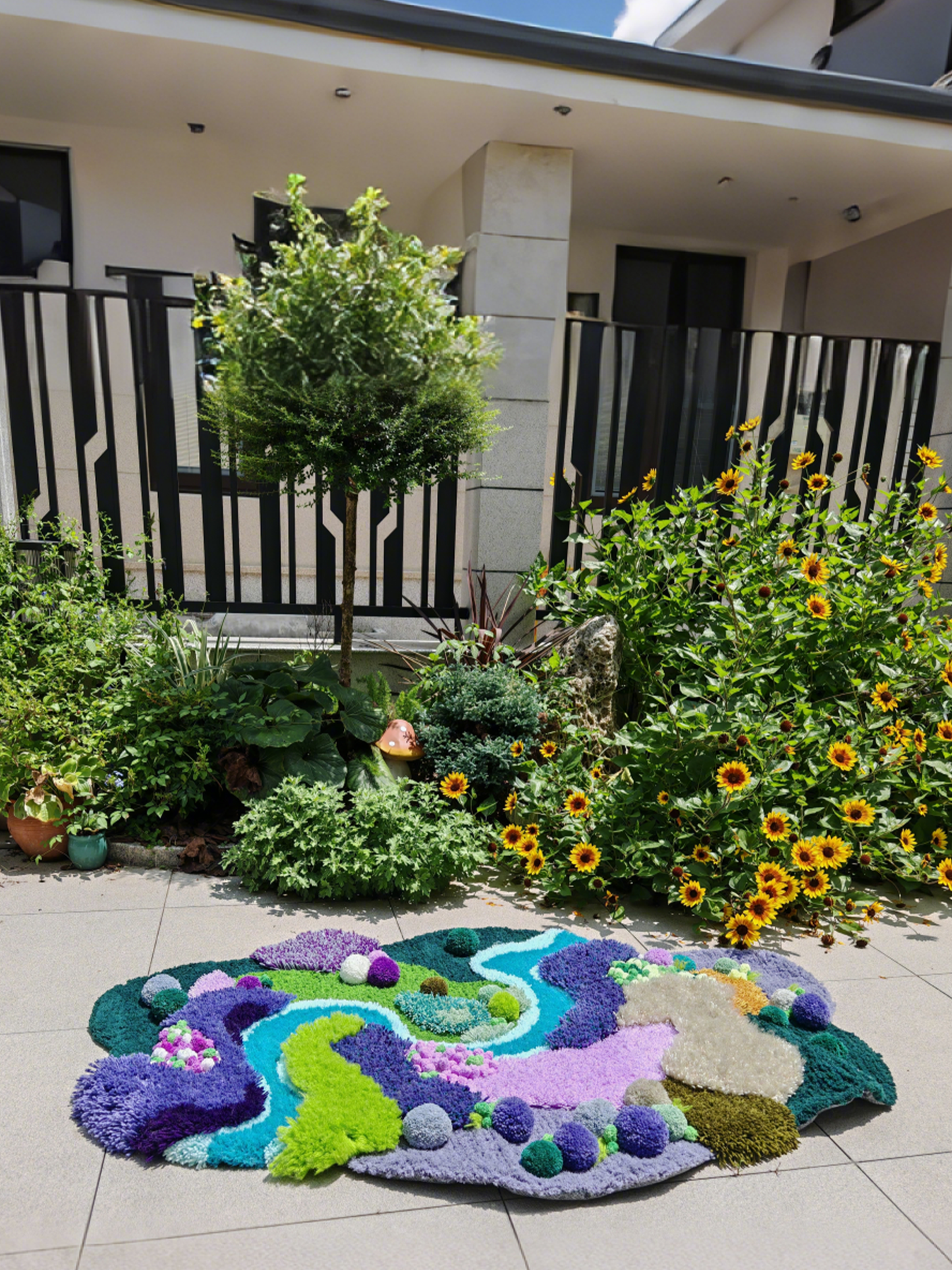 3D Fluffy Purple Green Handmade Latch Look Moss Rugs - Multiple Sizes