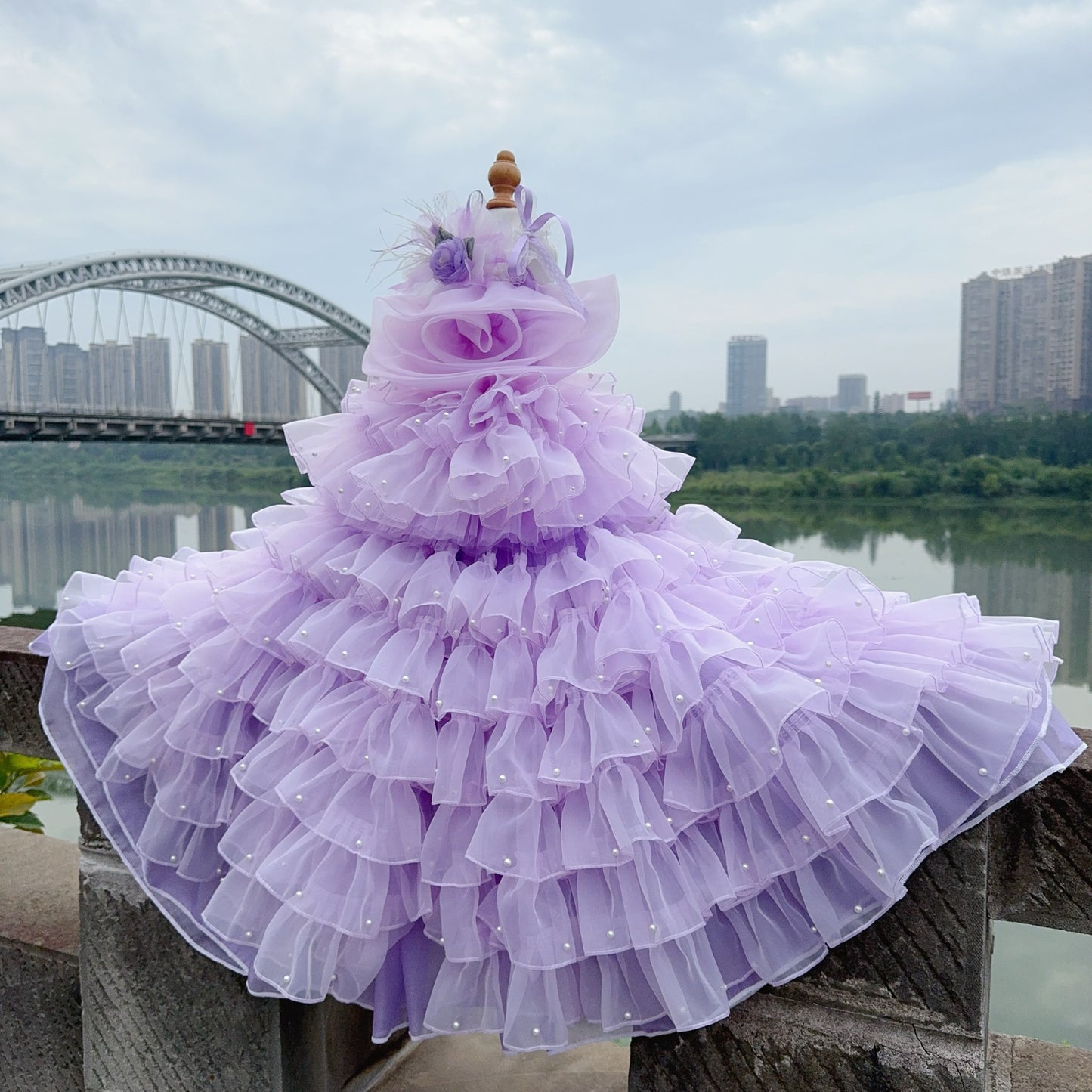 Violet Flower Pearl Dress for Dogs/Cats - Removable Dress