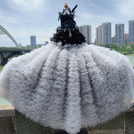 Detachable Black Gray Lace & Sequin Puffy Cake Dress for Dogs/Cats