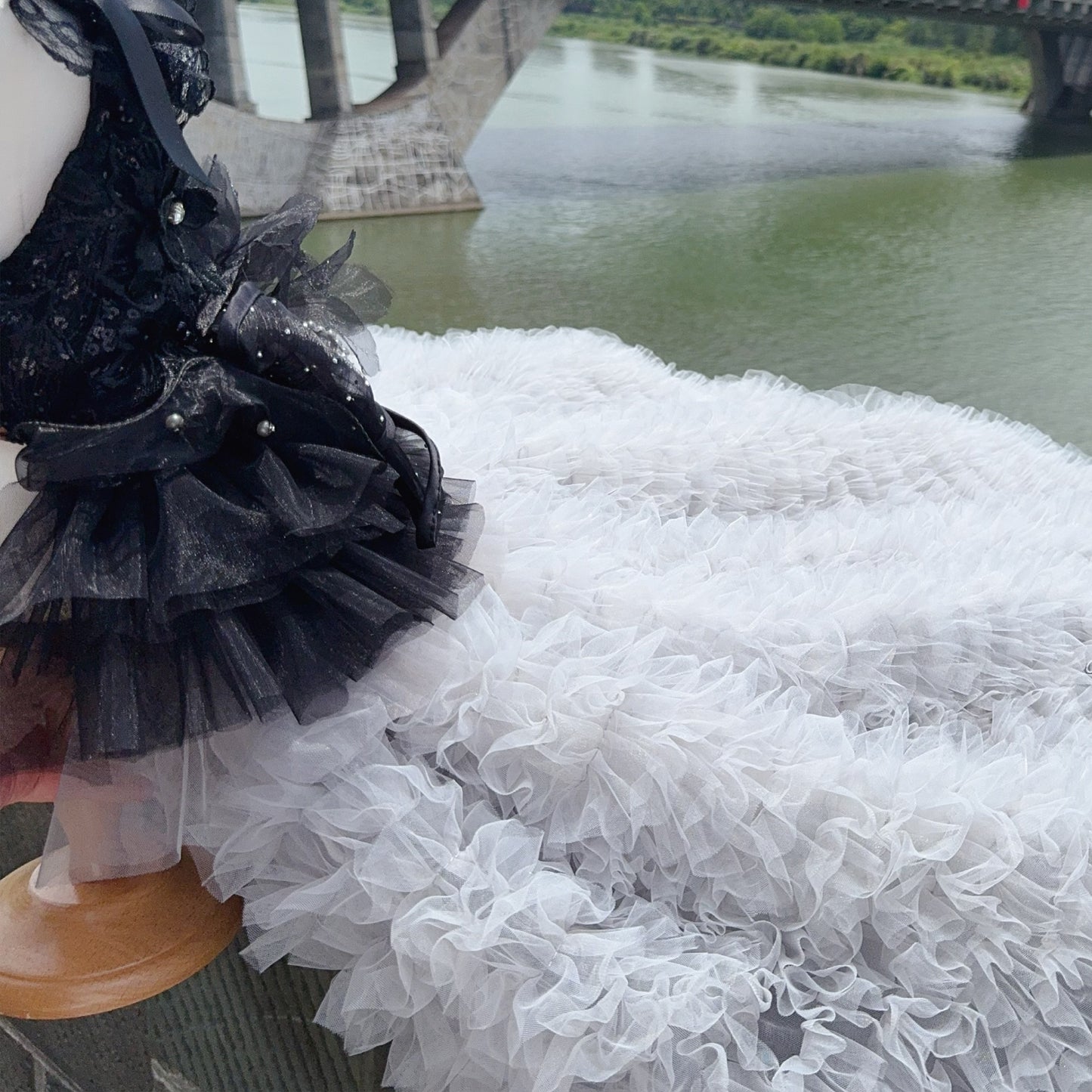 Detachable Black Gray Lace & Sequin Puffy Cake Dress for Dogs/Cats