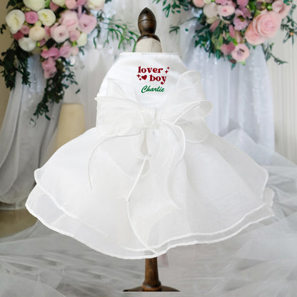 Custom Valentine's Dog Wedding Dresses with Embroidered Name