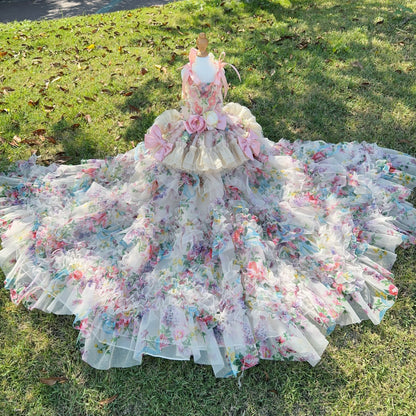 3D Rose Removable Long Trailing Pet Dress