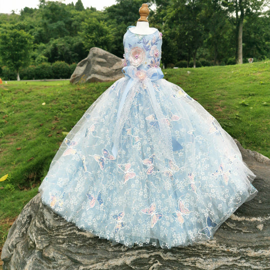 Blue Daisy Sequin Trailing Exquisite Wedding Dress for Dogs