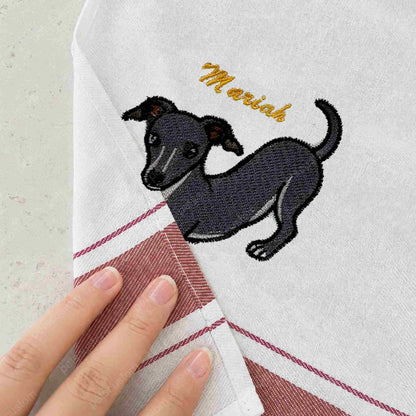 Custom Embroidered Cotton Kitchen Towel with Pet Portrait & Name