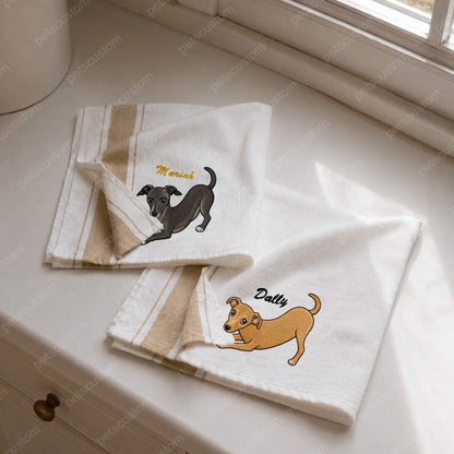 Custom Embroidered Cotton Kitchen Towel with Pet Portrait & Name