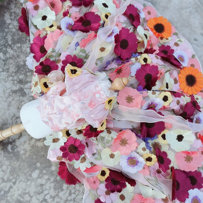 Handmade Dog Dress with 3D Embroidered Sunflower Tulle - Long - Tail Gown