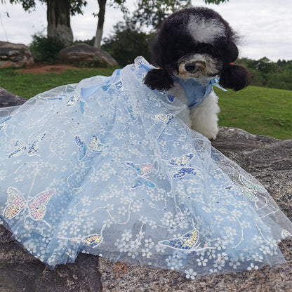 Blue Daisy Sequin Trailing Exquisite Wedding Dress for Dogs
