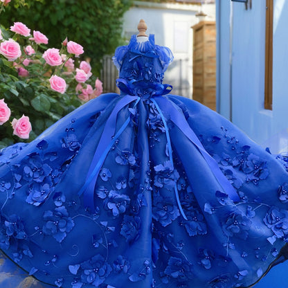 3D Flower Pearl Long Trailing Pet Wedding Dress