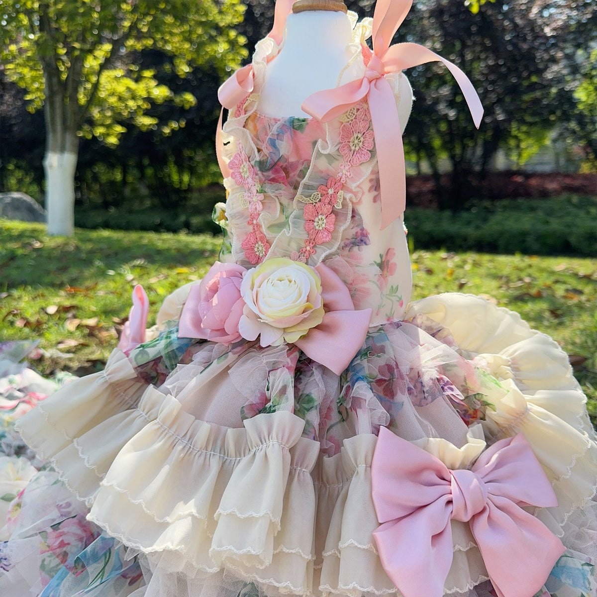 3D Rose Detachable Long Train Wedding Dress for Dogs & Cats