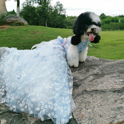 Blue Daisy Sequin Trailing Exquisite Wedding Dress for Dogs