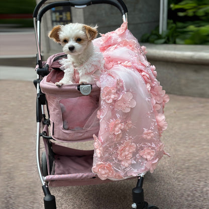 Pink 3D Floral Wedding Gown for Dogs/Cats – Long Train