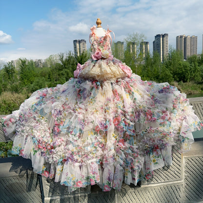 3D Rose Removable Long Trailing Pet Dress