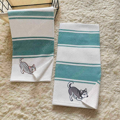 Custom Embroidered Cotton Waffle Kitchen Towel with Pet Portrait & Name