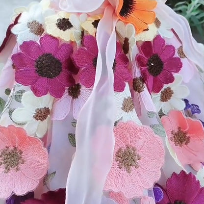 Handmade Dog Dress with 3D Embroidered Sunflower Tulle - Long - Tail Gown