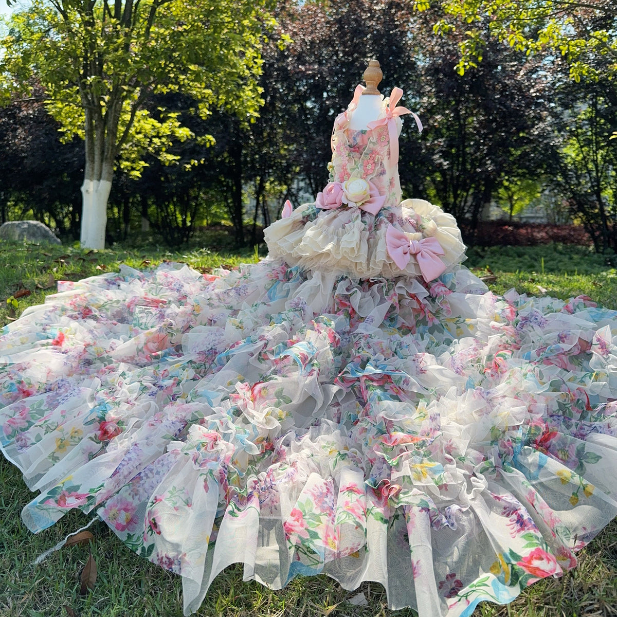 3D Rose Detachable Long Train Wedding Dress for Dogs & Cats