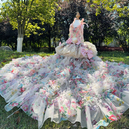 3D Rose Detachable Long Train Wedding Dress for Dogs & Cats