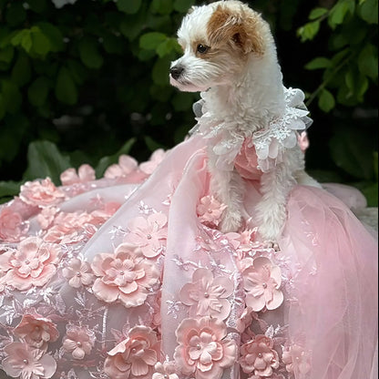 Pink 3D Floral Wedding Gown for Dogs/Cats – Long Train
