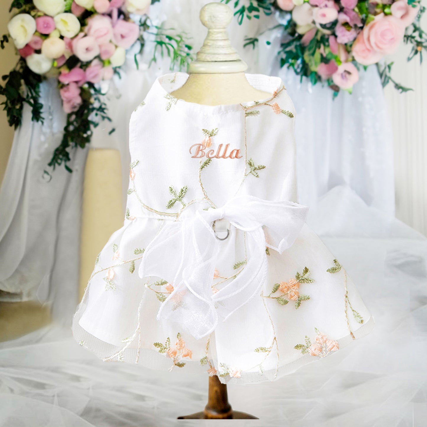Personalized Double-Layer Princess Dog Dress with Embroidery Name