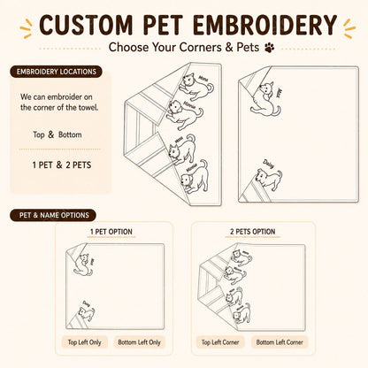 Custom Pet Corner Bite Kitchen Towel with Embroidered Portrait & Name