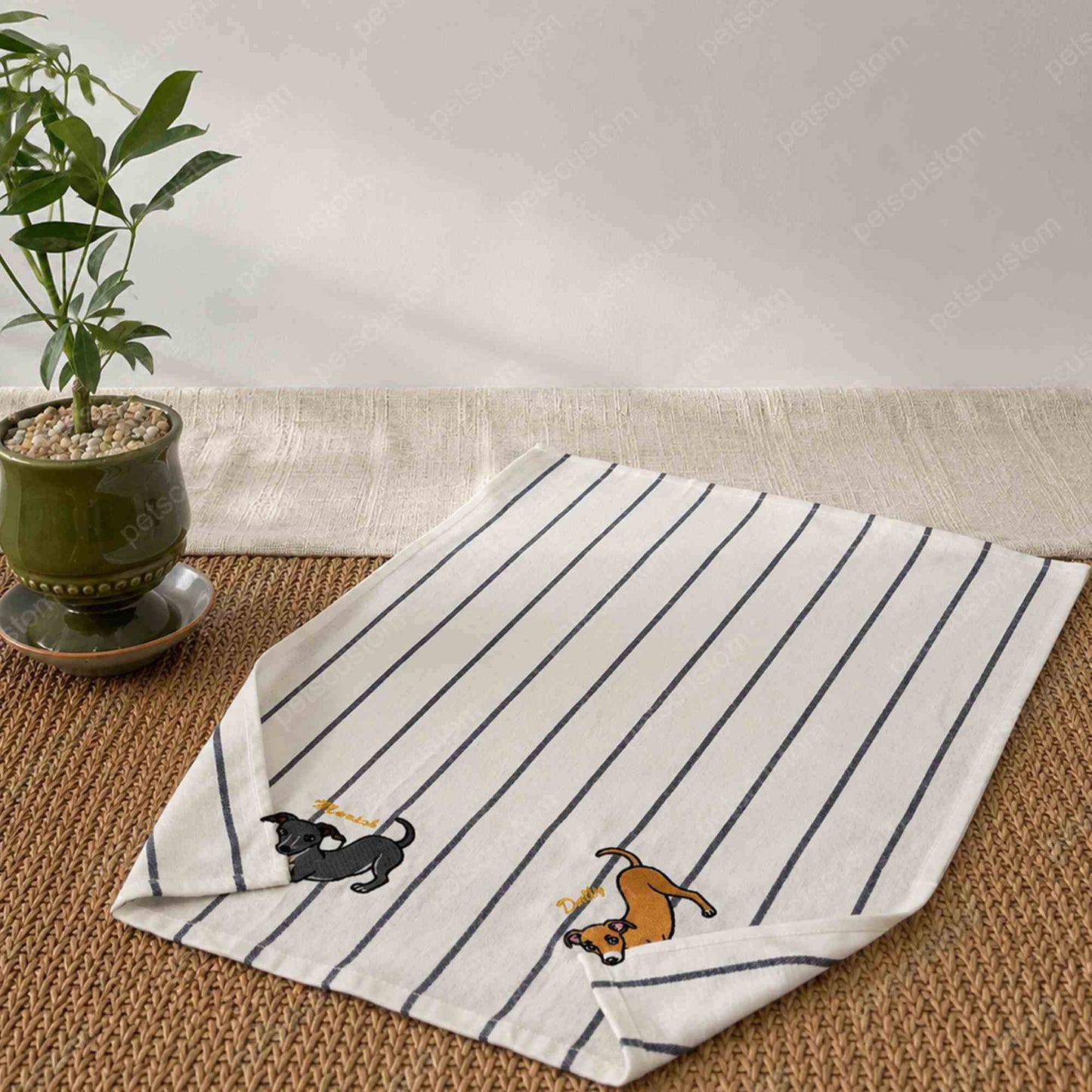 Dog Mom Kitchen Towel, Personalized Pet Portrait Embroidered Gift