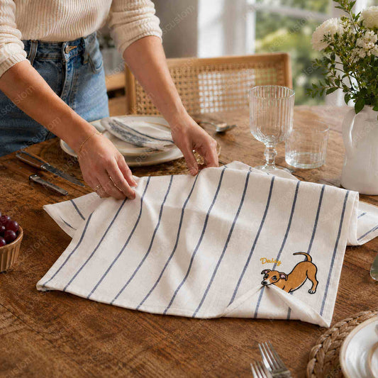 Dog Mom Kitchen Towel, Personalized Pet Portrait Embroidered Gift
