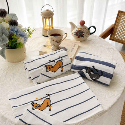 Personalized Dog Cat Portrait Kitchen Towel, Custom Embroidered Pet Corner Bite Towel with Name