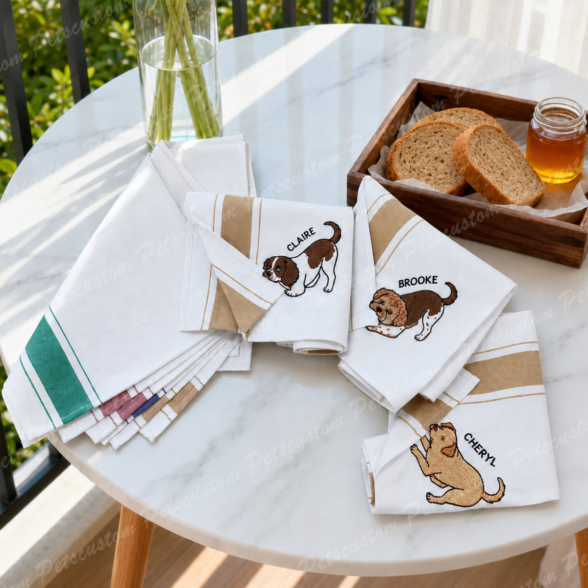 Custom Pet Corner Bite Kitchen Towel with Embroidered Portrait & Name