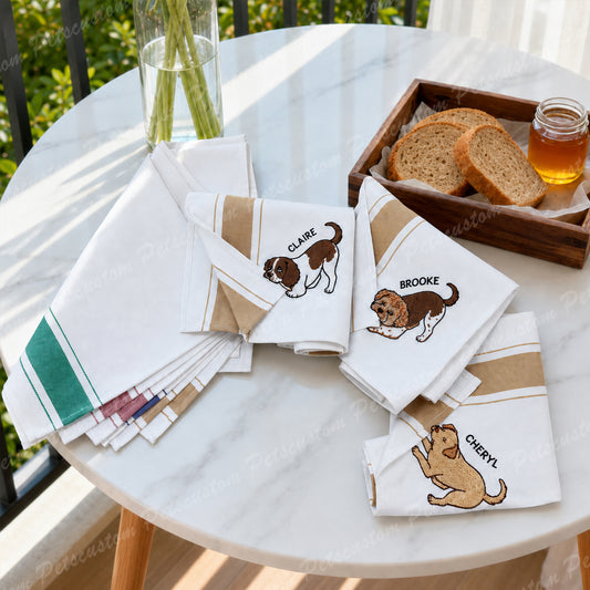 Custom Embroidered Cotton Kitchen Towel with Pet Portrait & Name