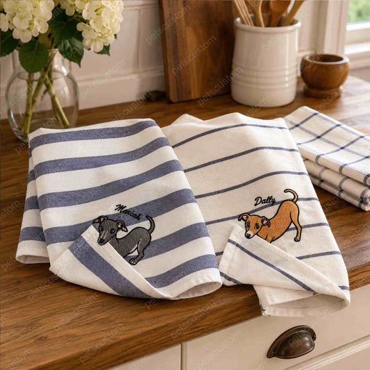 Dog Mom Kitchen Towel, Personalized Pet Portrait Embroidered Gift