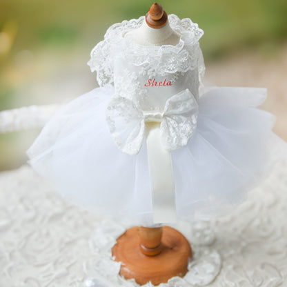 Custom Embroidered Dog Wedding Dress with Delicate Lace Collar Pet Tutu